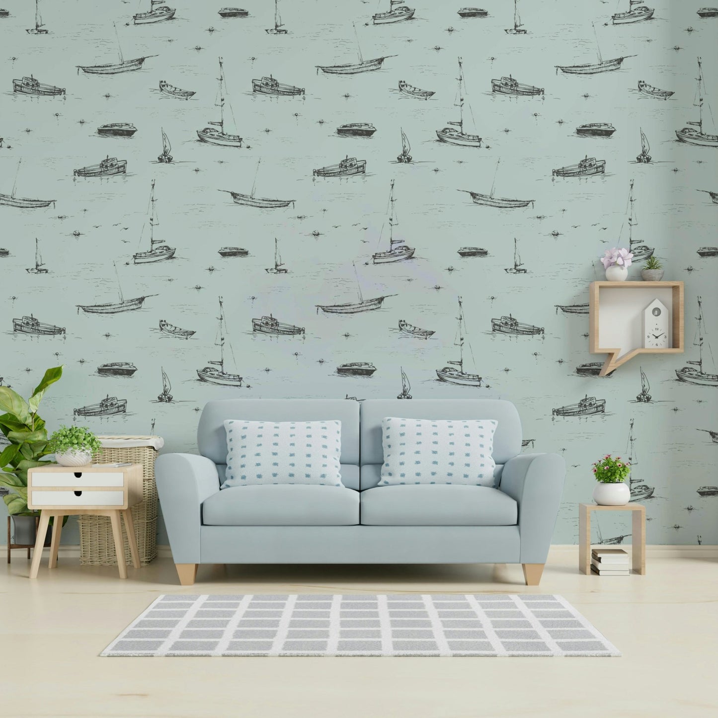 An angled shot of a wall with boats wallpaper, GD4418