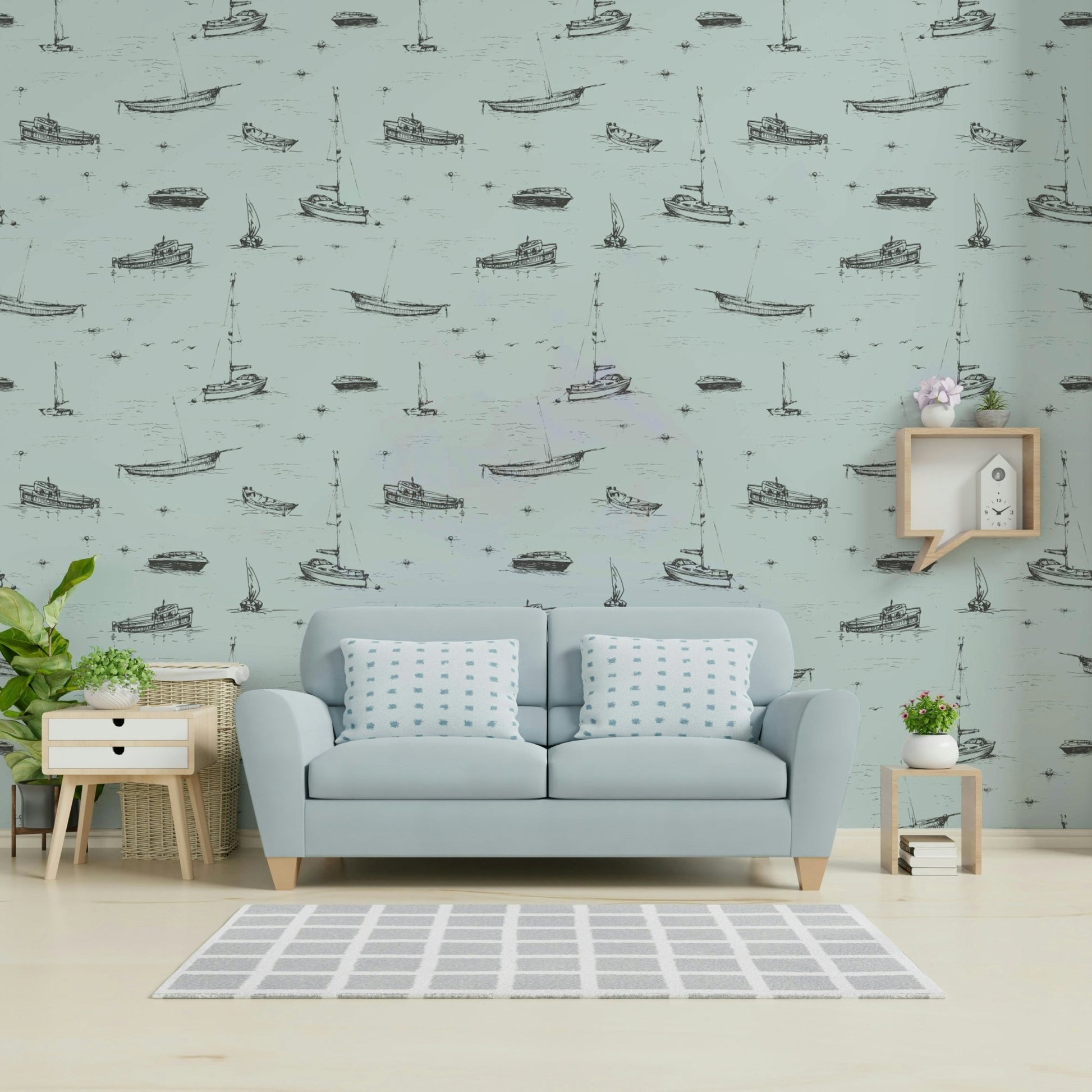 An angled shot of a wall with boats wallpaper, GD4418