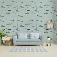 An angled shot of a wall with boats wallpaper, GD4418