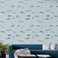 Sketched boats wallpaper on a wall, GD4418