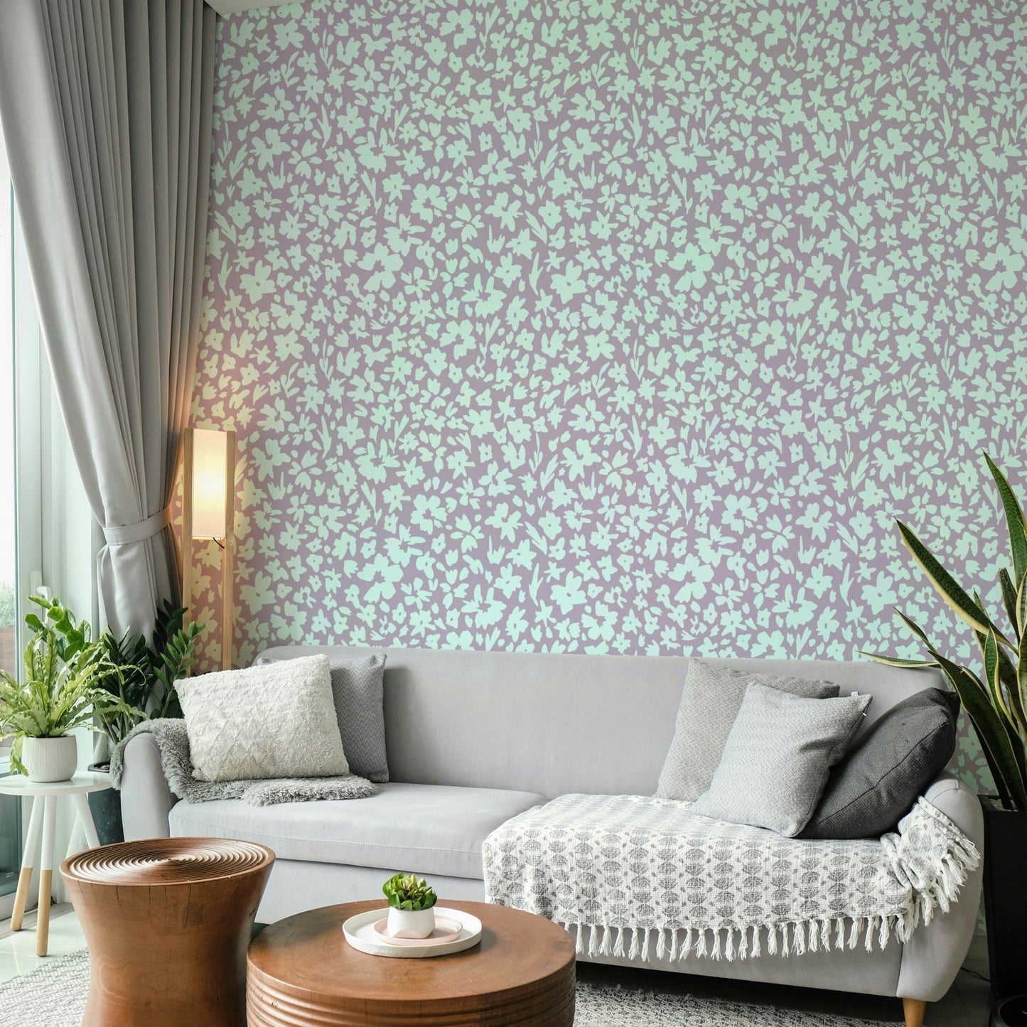 Wallpaper with a simple line art flower design

