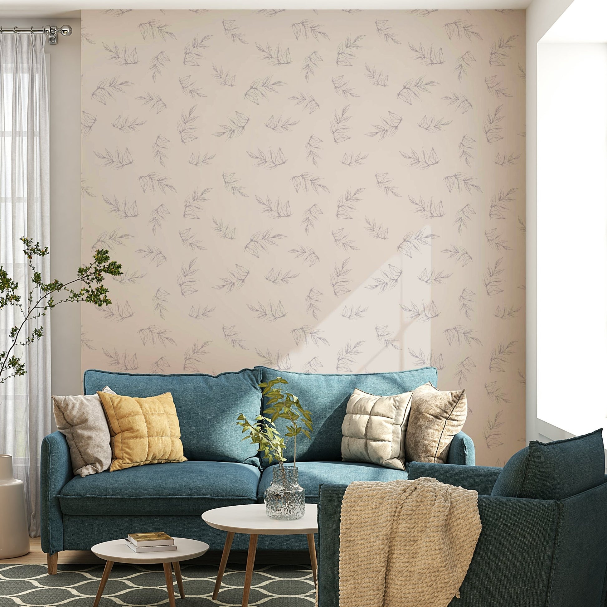An angled shot of a wall with peony wallpaper

