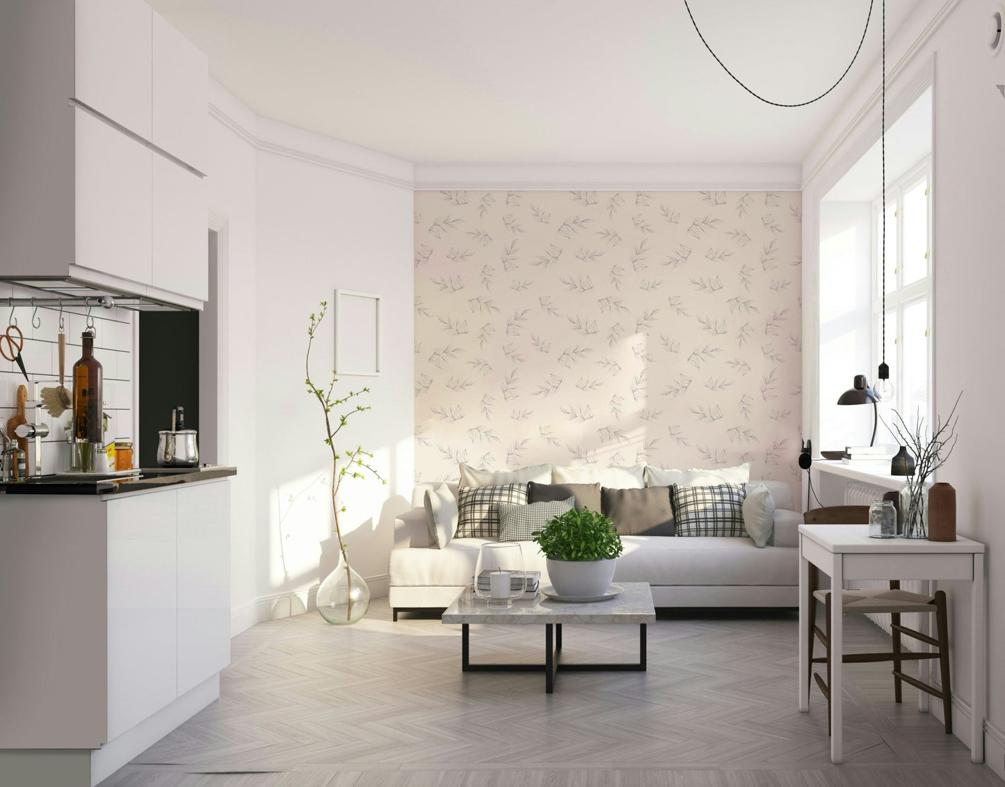Wallpaper with a simple line art flower design

