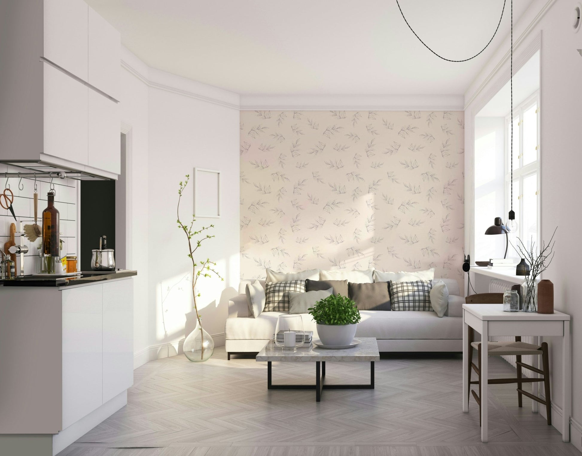 Wallpaper with a simple line art flower design

