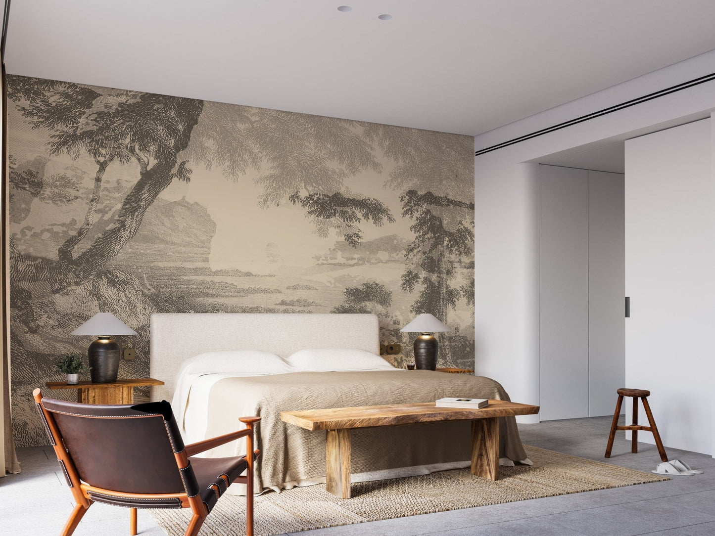 Artistic sepia forest wall mural design
A372