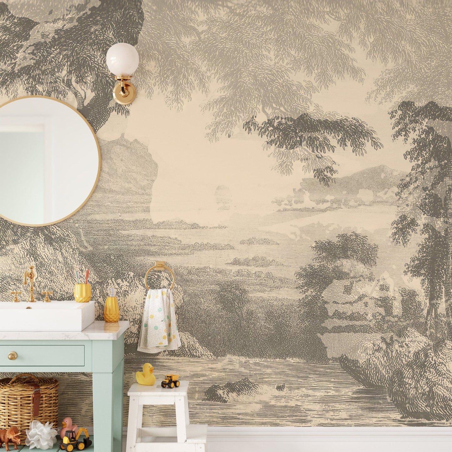 Sketched Sepia Color Forest Wallpaper Mural - Giffywalls A372