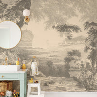 Sketched Sepia Color Forest Wallpaper Mural - Giffywalls A372