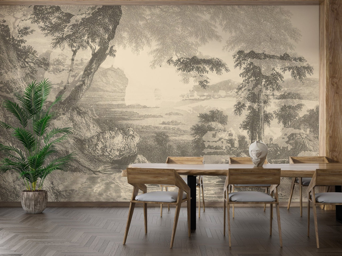 Sepia-inspired forest wall mural design A372