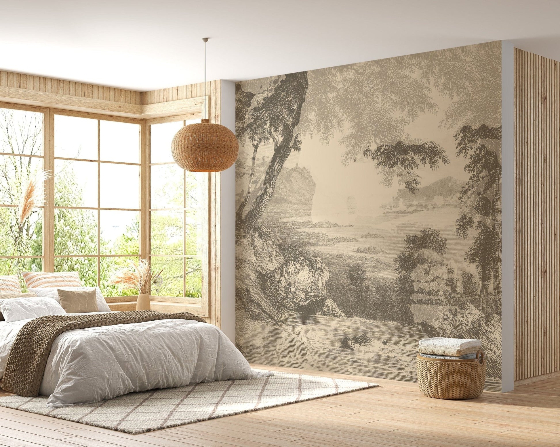 Classic sketched sepia forest wallpaper A372