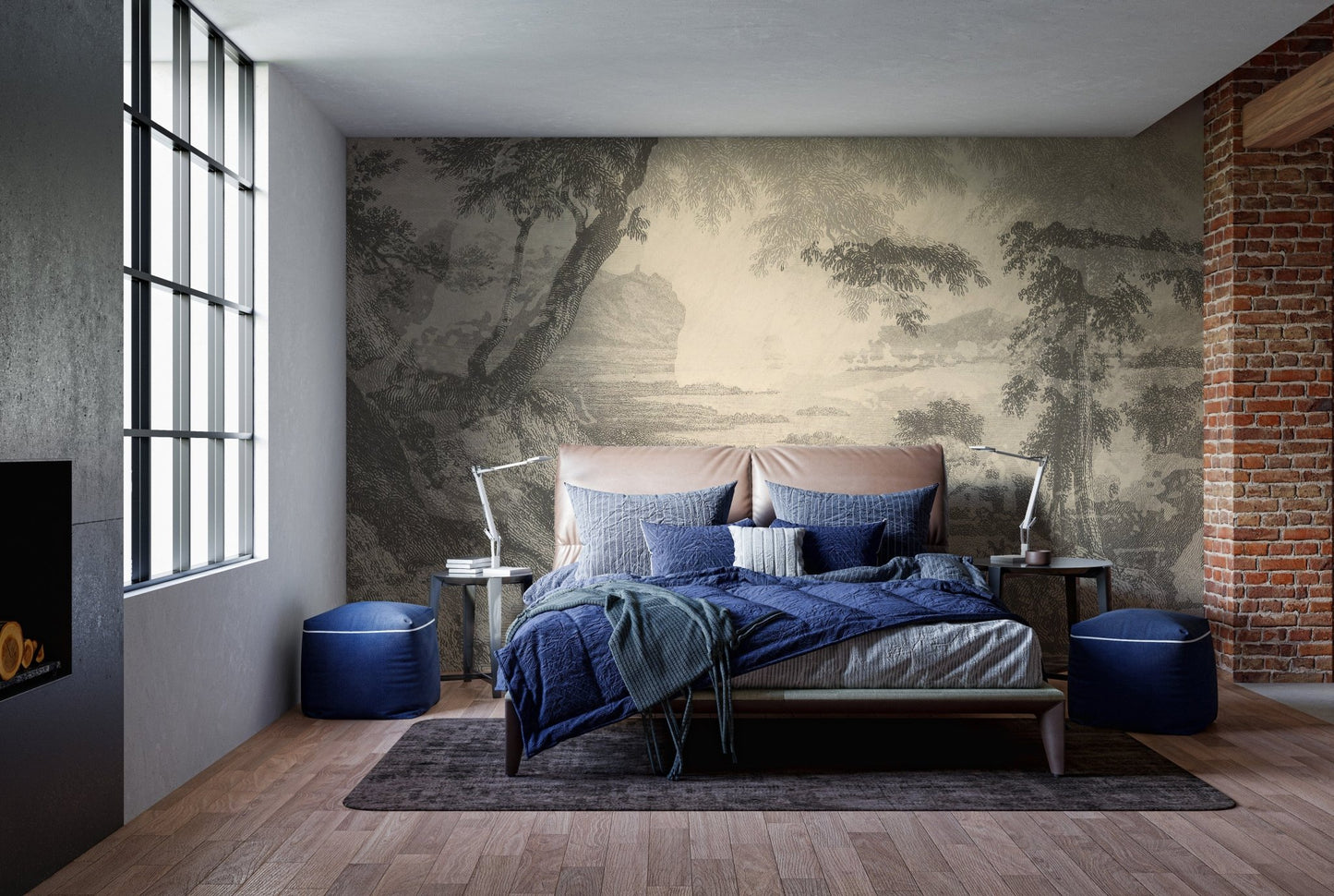 Sketched Sepia Color Forest Wallpaper Mural - Giffywalls A372