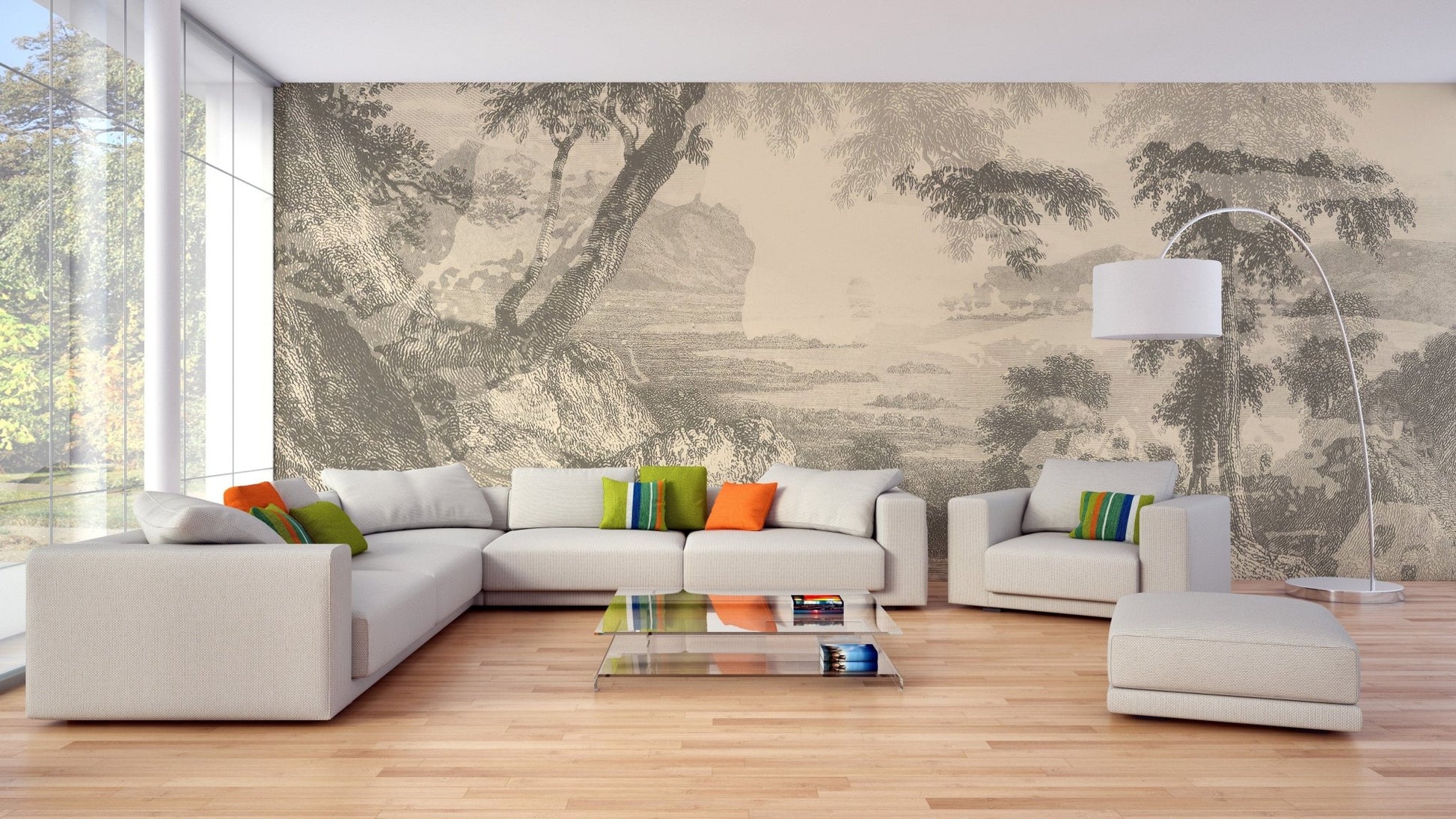 Sketched Sepia Color Forest Wallpaper Mural - Giffywalls A372