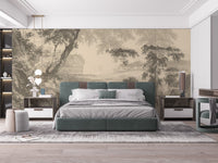 Sketched Sepia Color Forest Wallpaper Mural - Giffywalls A372
