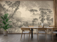 Sepia-inspired forest wall mural design