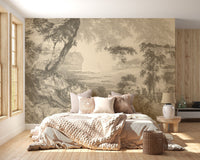 Vintage sepia forest wall mural art
