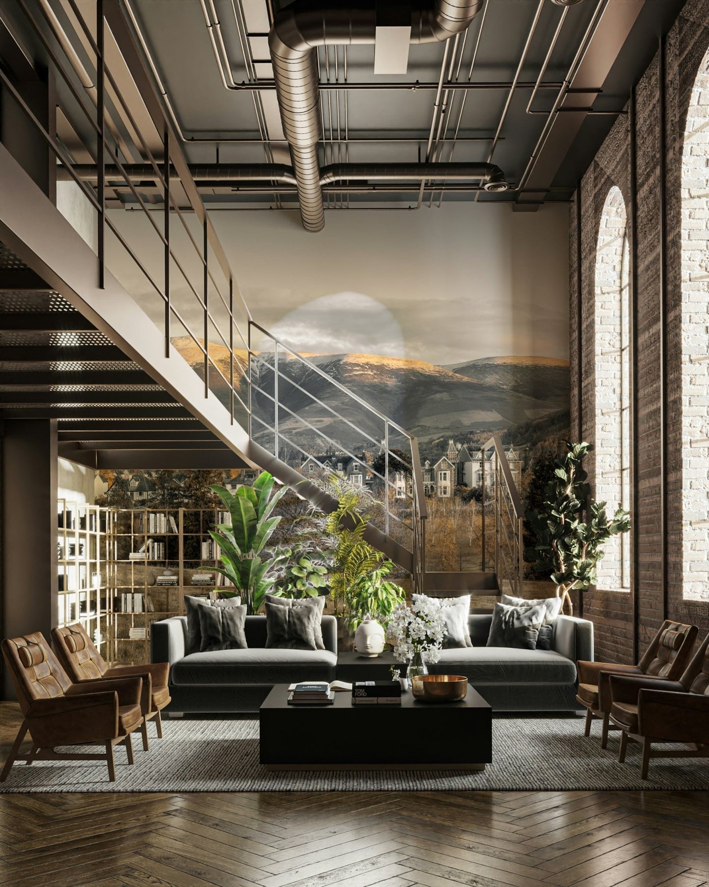 Serene mountain and valley wall mural

