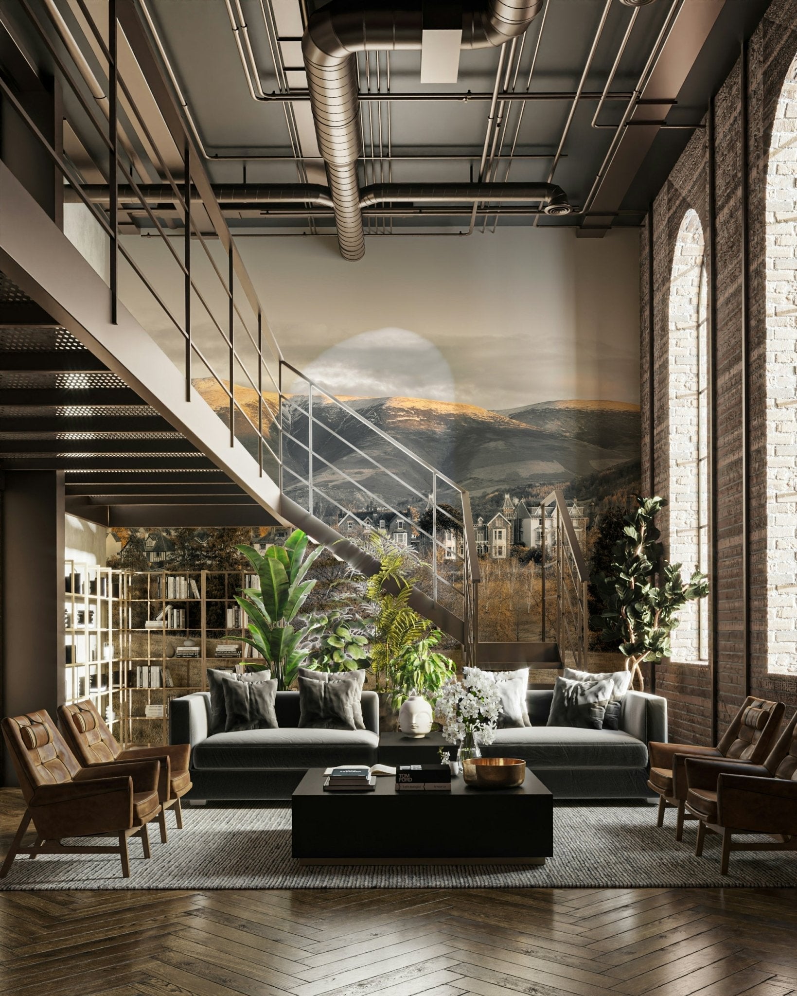 Serene mountain and valley wall mural

