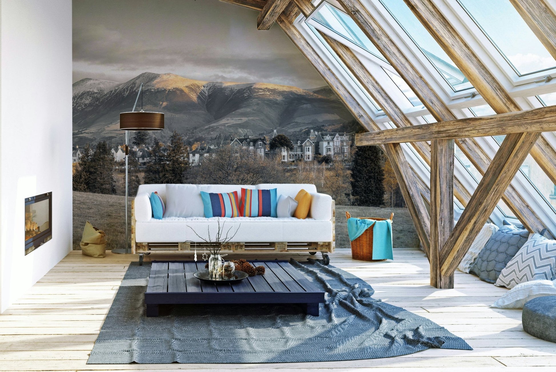 Scenic mountain mural with Skiddaw peak

