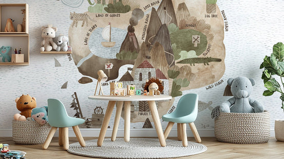 Playful Skull Island wallpaper mural for adventurous kids' rooms. C227