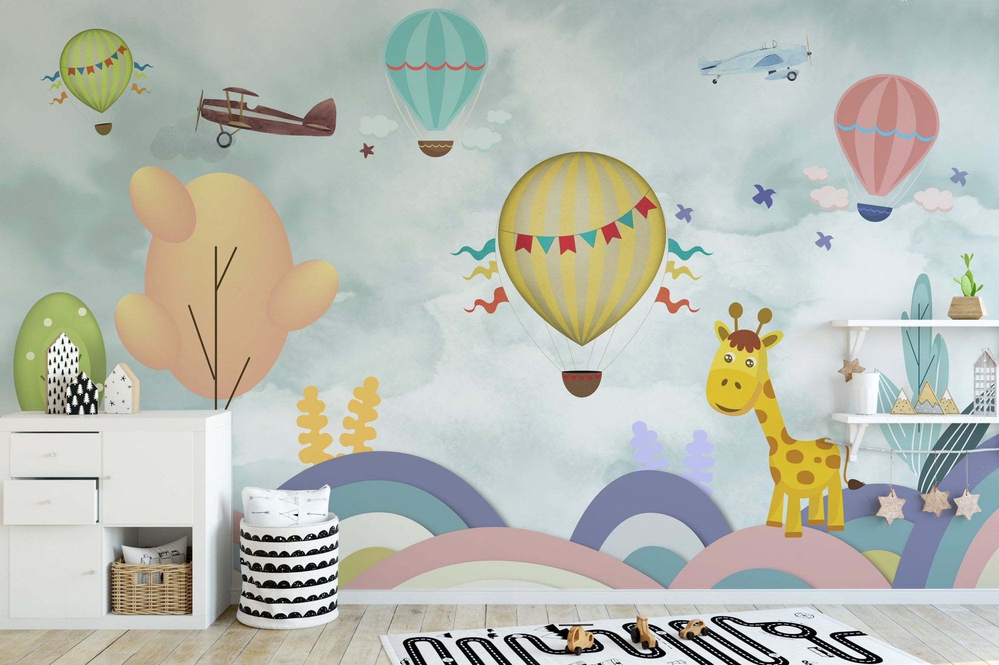 Hot Air Balloon Cartoon Wallpaper Mural
 A536
