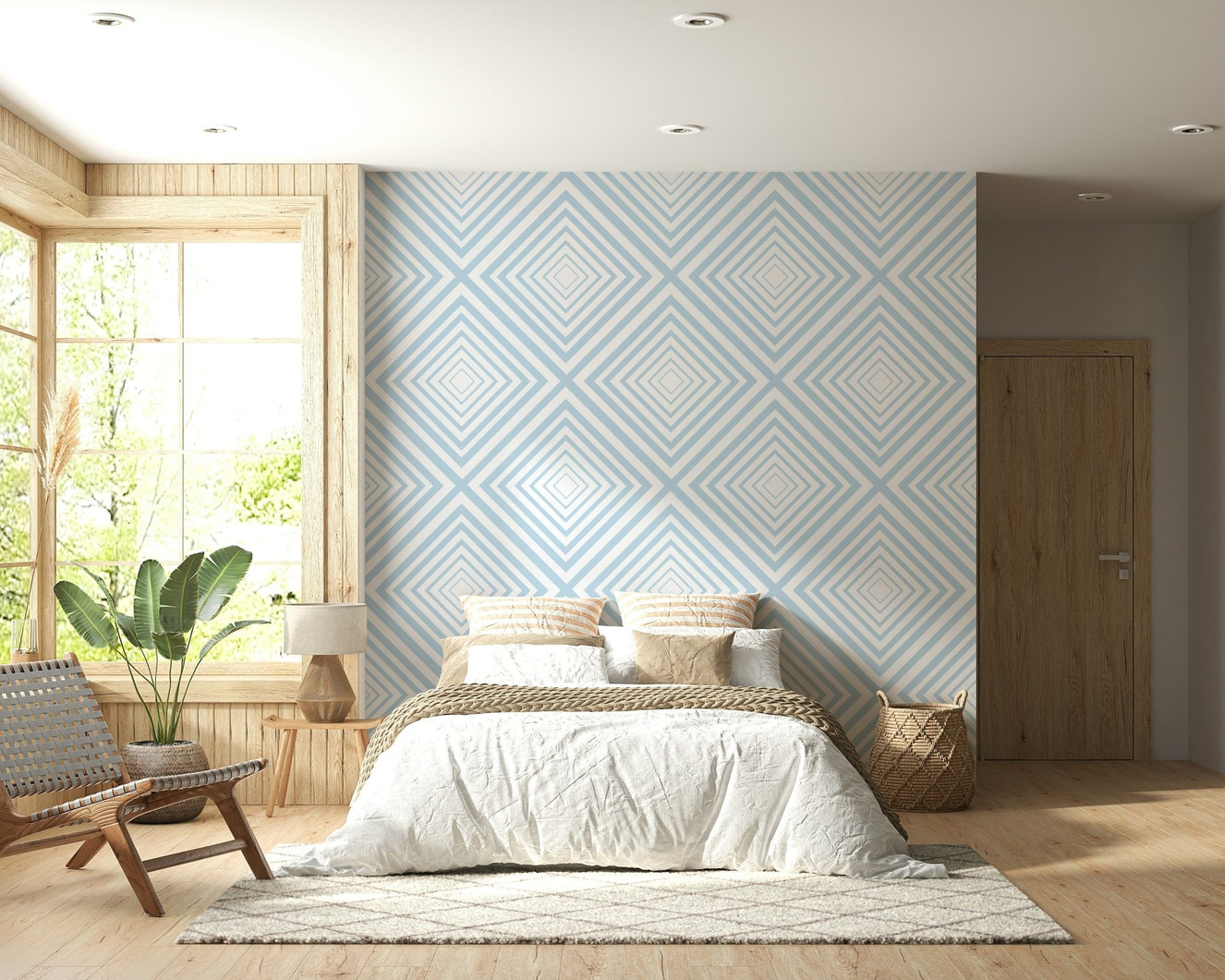 Sky Blue Chevron modern geometric wall mural for interior spaces.