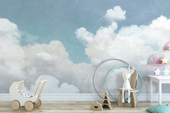 Sky blue wallpaper with fluffy clouds, C125
