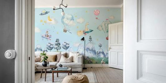 The mural depicts a bright blue sky filled with activity. GD4056
