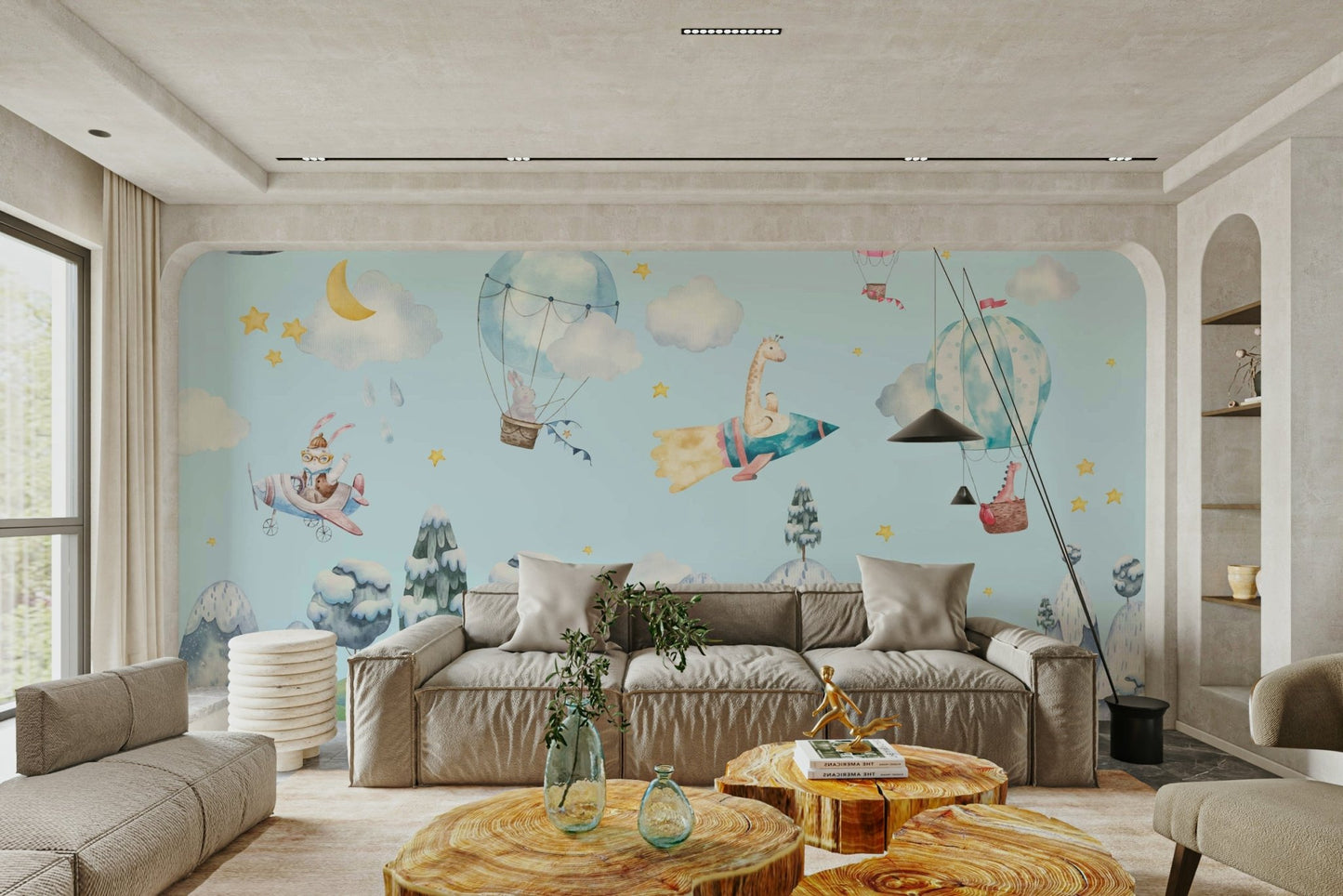 A flock of small, smiling birds flies alongside the planes.
