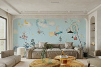 A flock of small, smiling birds flies alongside the planes.
