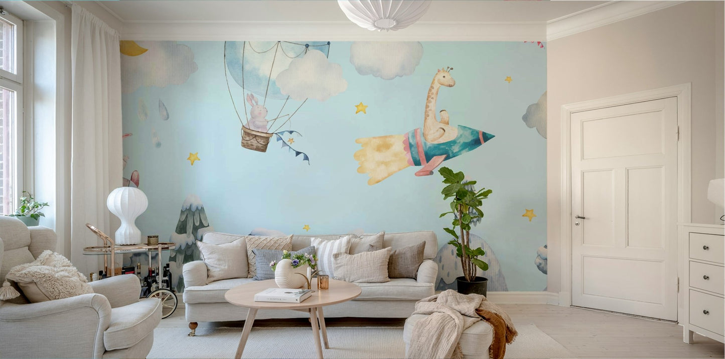 A blue biplane with a dog pilot does a friendly loop-the-loop.
