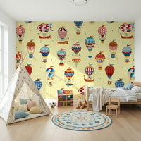A peaceful open sky mural on decorative wallpaper.