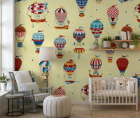 A beautiful modern art wall mural of floating balloons.