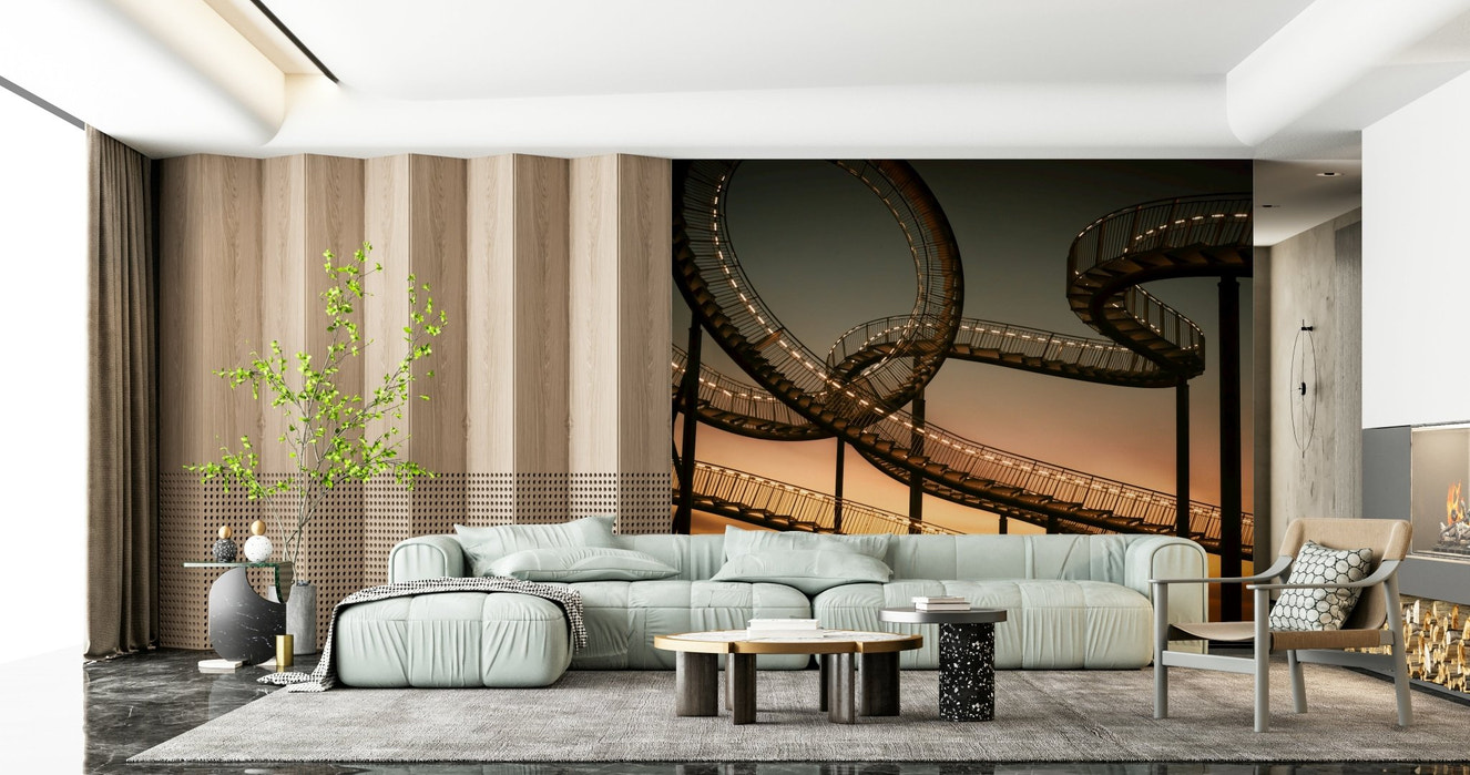 A beautiful abstract art wallpaper mural with vertical, step-like lines.