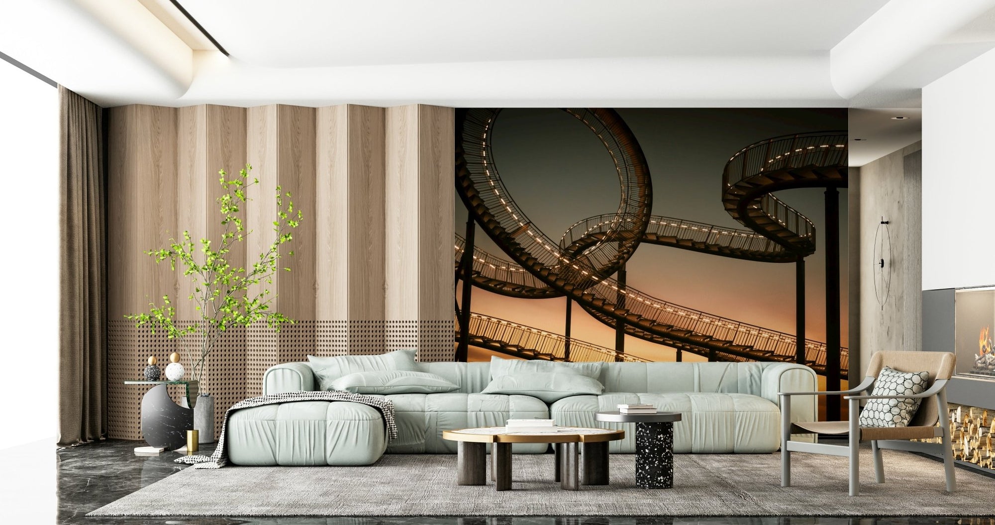 A beautiful abstract art wallpaper mural with vertical, step-like lines., GD5880