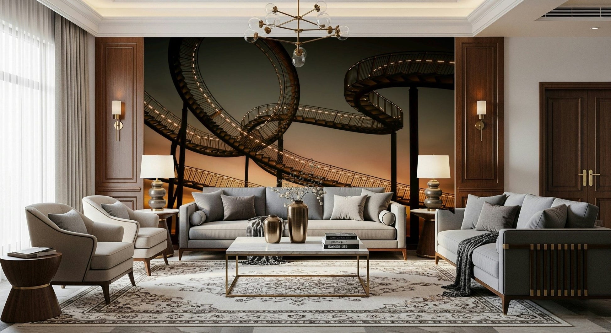 An artistic minimalist form mural for home decor.