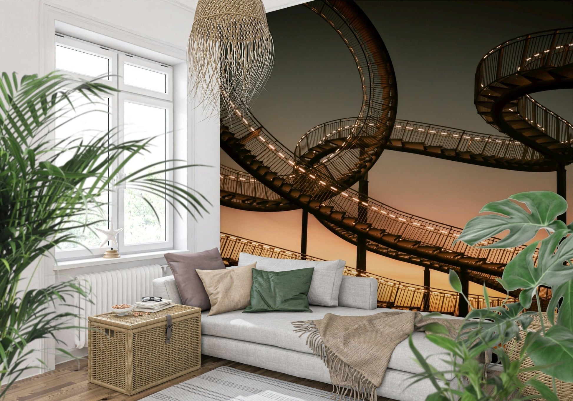 A beautiful modern art wall mural for a living room.
