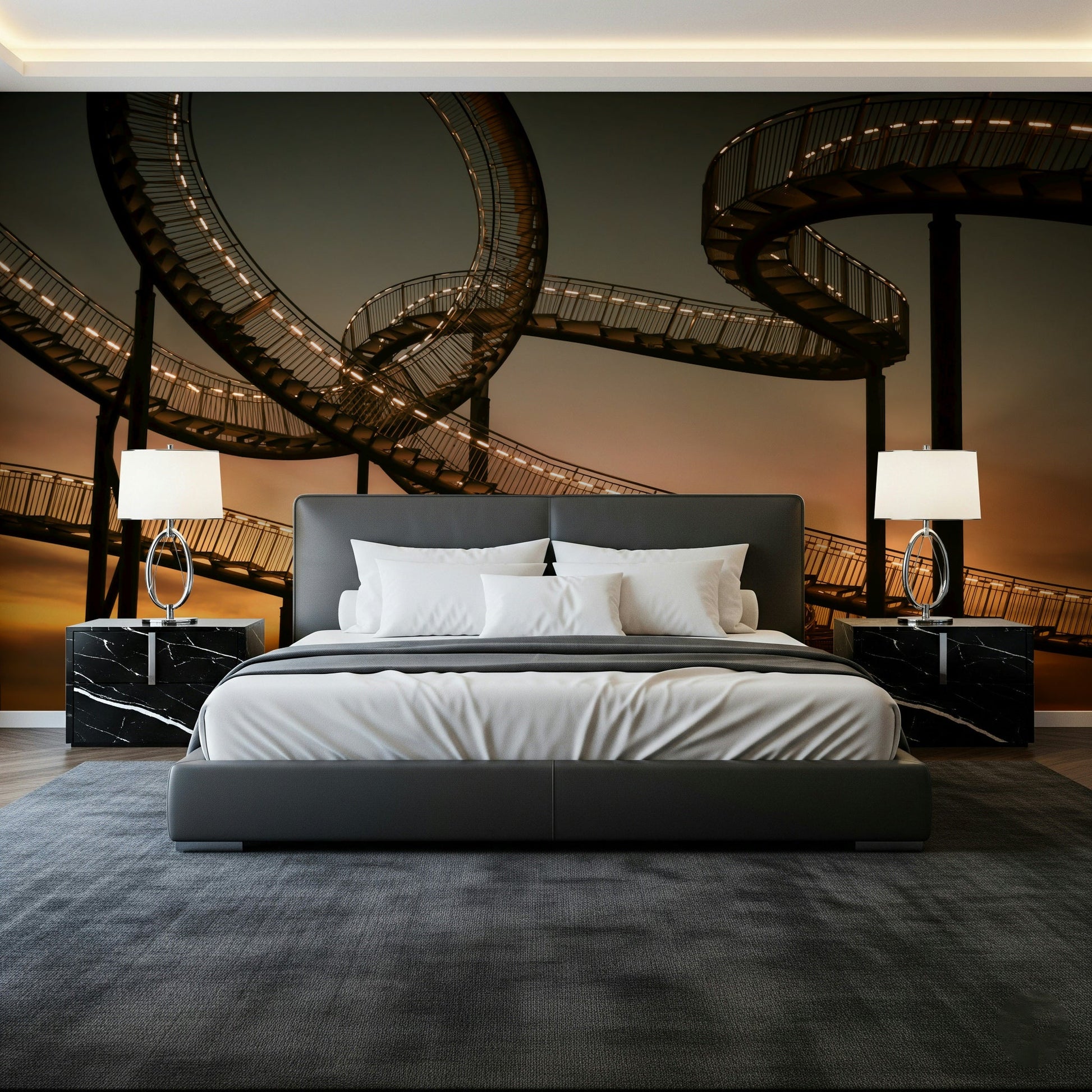 A calming abstract design wallpaper mural that defines a space.