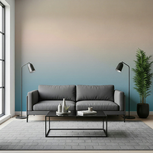 Pale pink fading into blue defines Skyline Fade for walls.