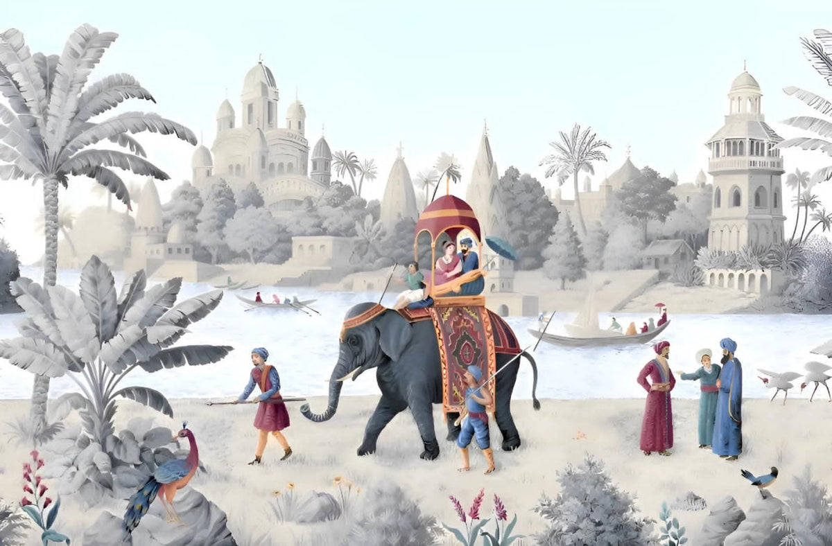 Charming Elephant Ride Wallpaper Mural in your room — zoomed
