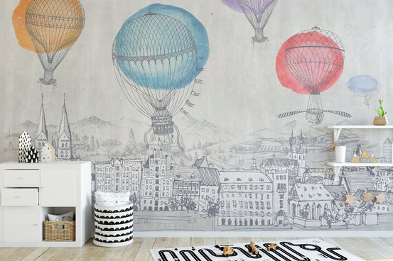 Whimsical Hot Air Balloon Wall Mural
 B504