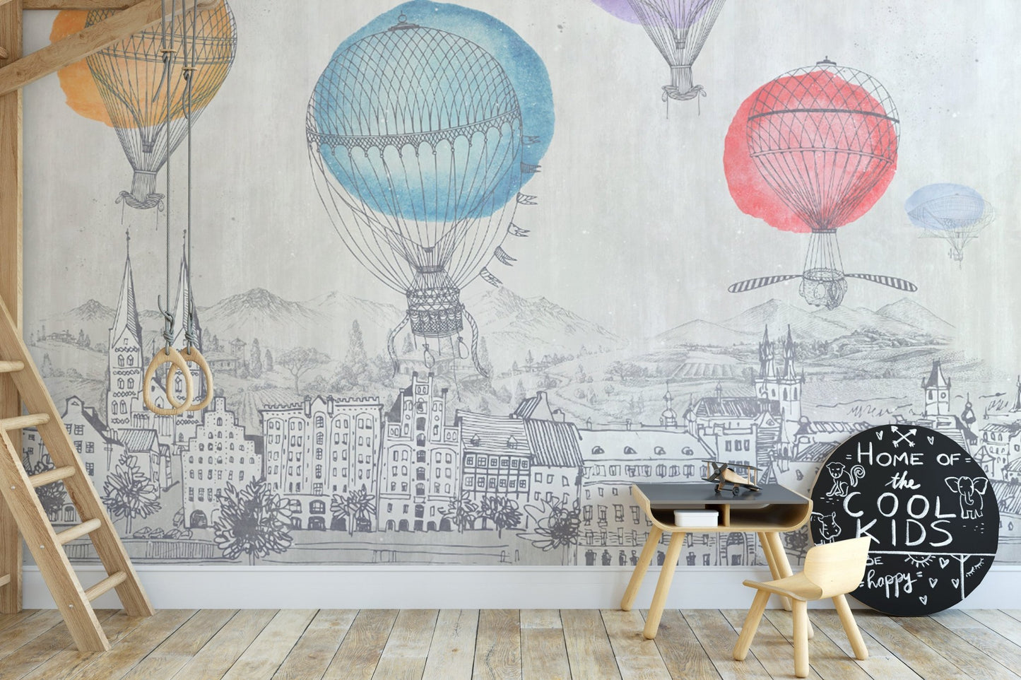Cloudy Sky Hot Air Balloon Mural
 B504