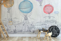 Cloudy Sky Hot Air Balloon Mural
 B504