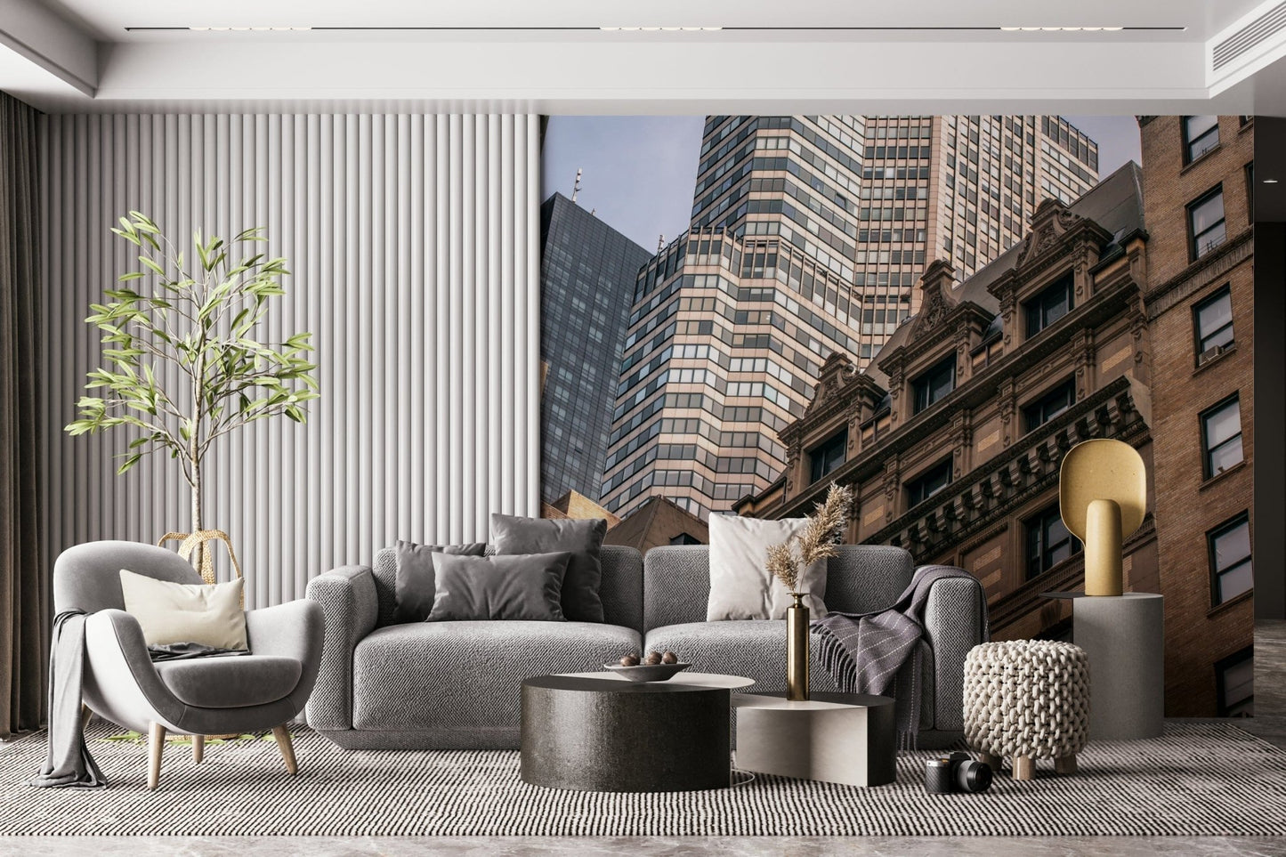 Vibrant image showing height of New York City structures wall mural.