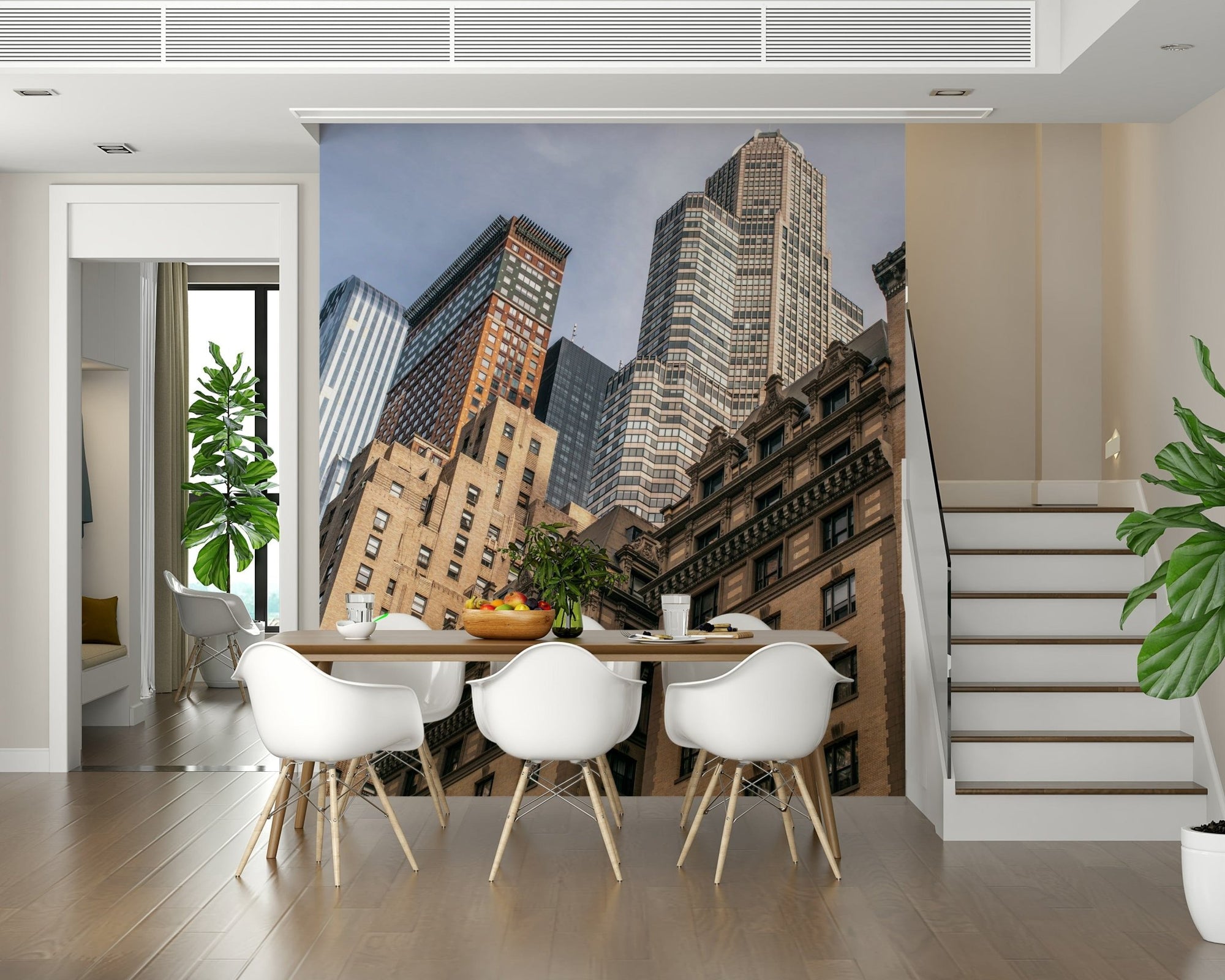 NYC skyscrapers mural wallpaper showcases towering city architecture., GD6897