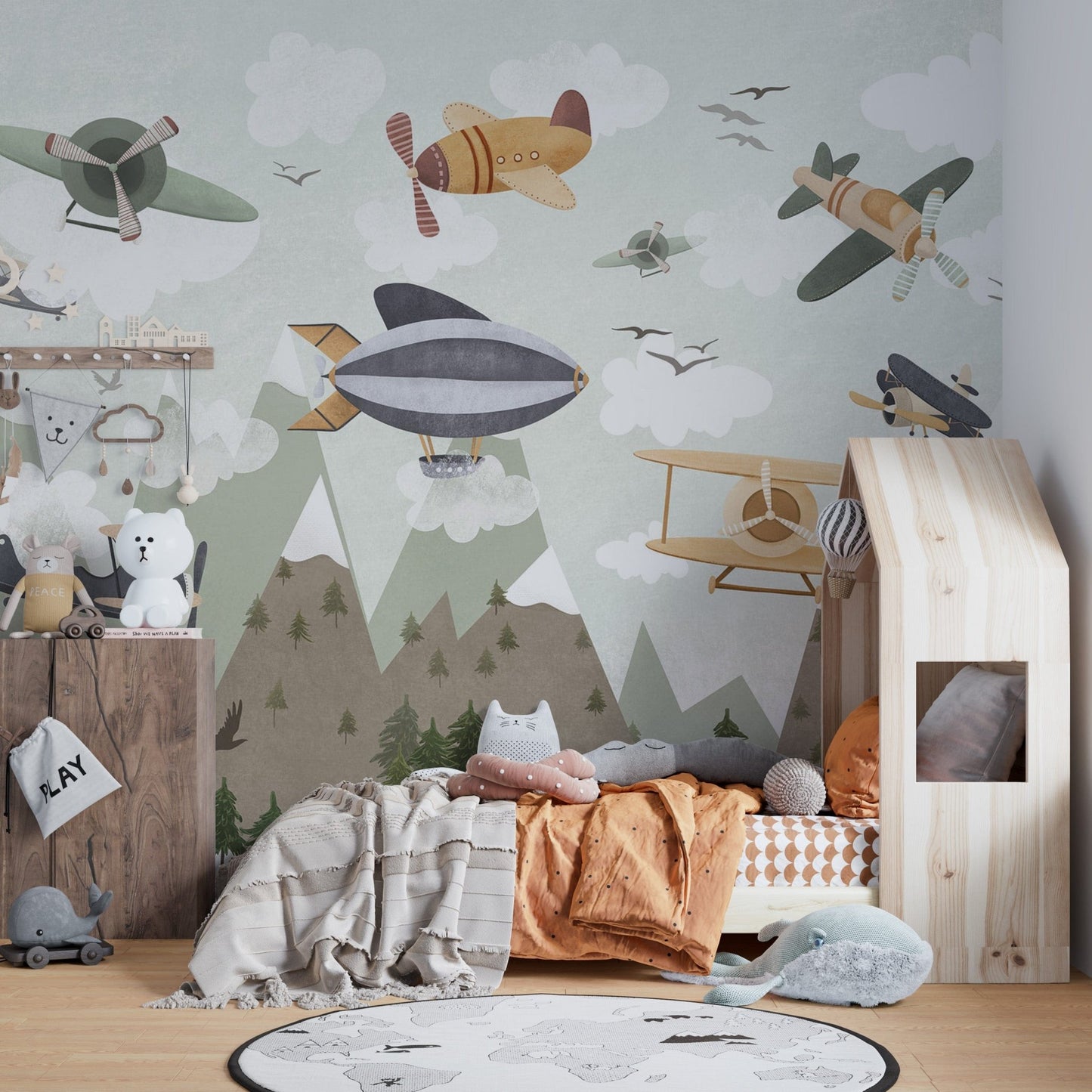 Adventure mural with planes and zeppelins, C126