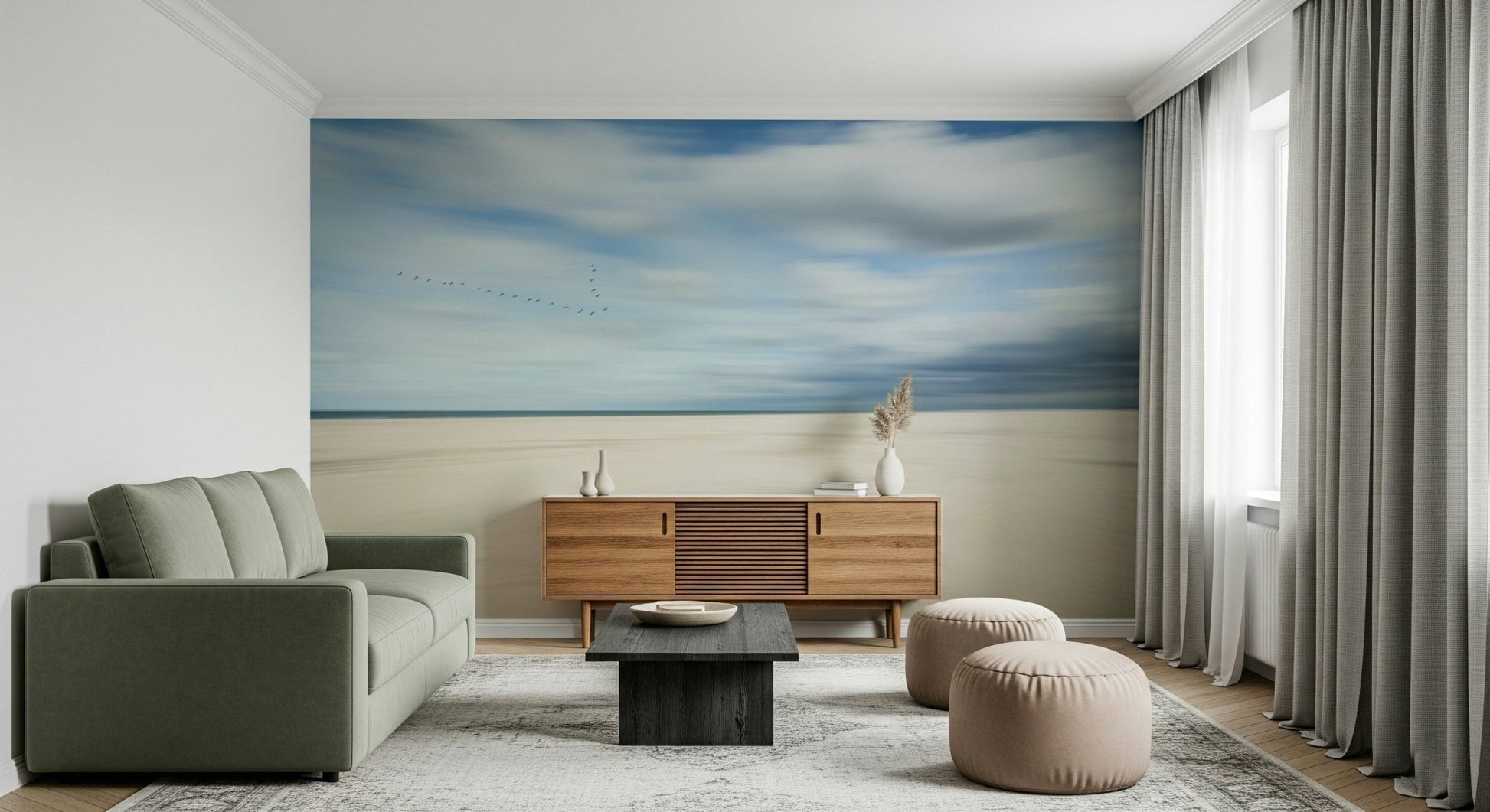 A graceful subtle pattern wall mural in cool, light tones., GD5749