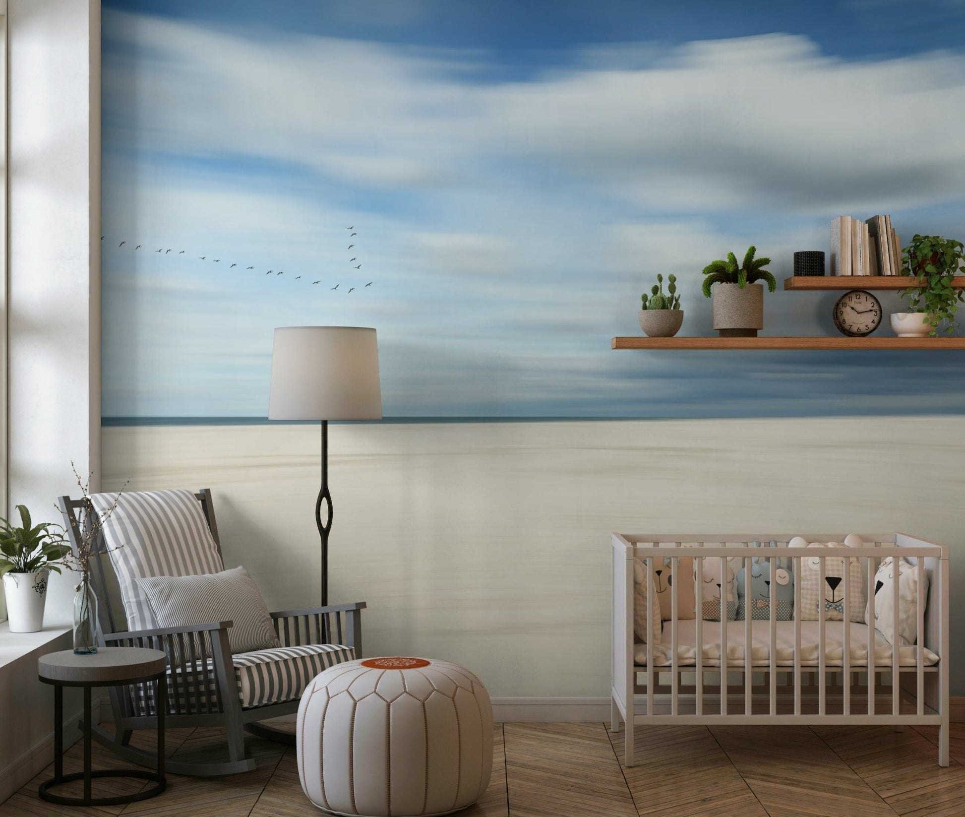 A beautiful abstract cloud wallpaper mural with soft, subtle textures., GD5749
