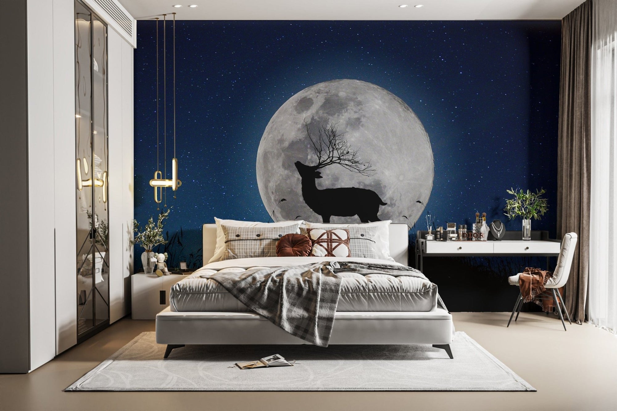 Skyward Stag Lunar Watcher Halloween Night reusable wallpaper, B901