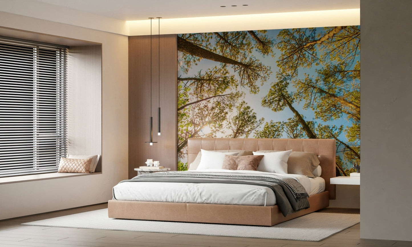 Realistic treetop wallpaper with intricate branch and leaf details.