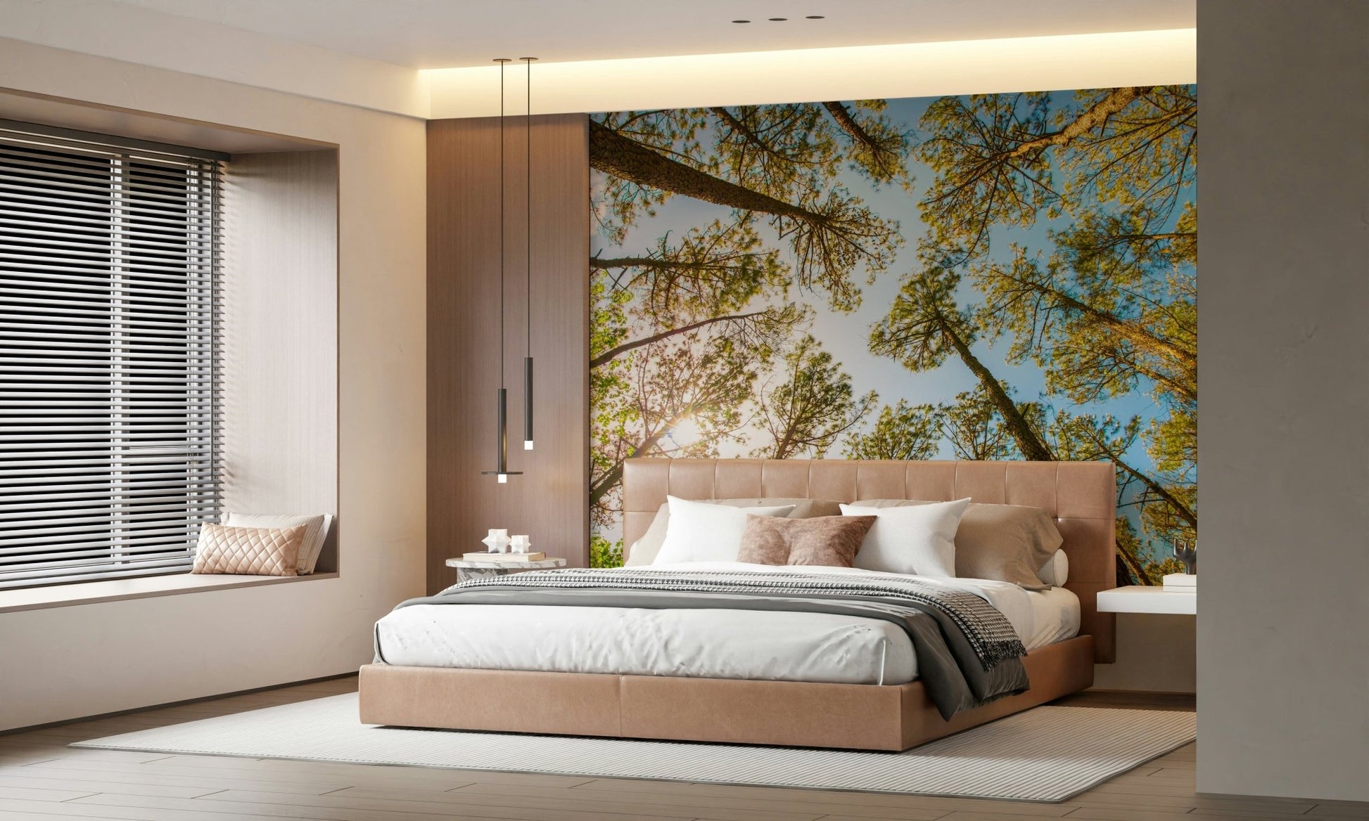 Realistic treetop wallpaper with intricate branch and leaf details.