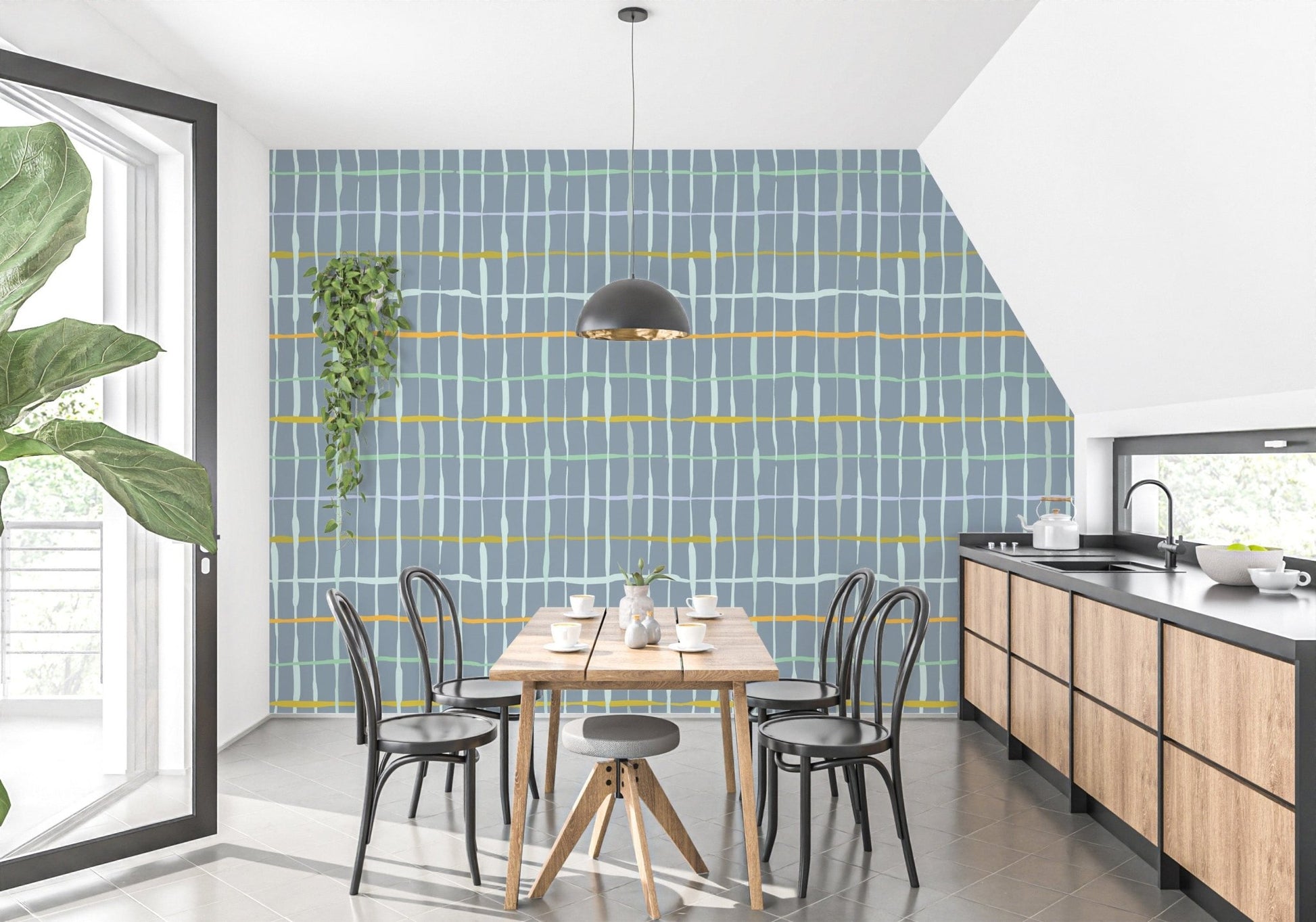 Artistic slate blue wallpaper with handdrawn lines
